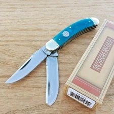 Rough Ryder Sowbelly Trap Pocket Knife Stainless Blade Blue Smooth Bone Handle
