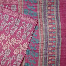 Namaste Vintage Pink Sarees 100 Pure Silk Floral Printed Sari 5YD Craft Fabric