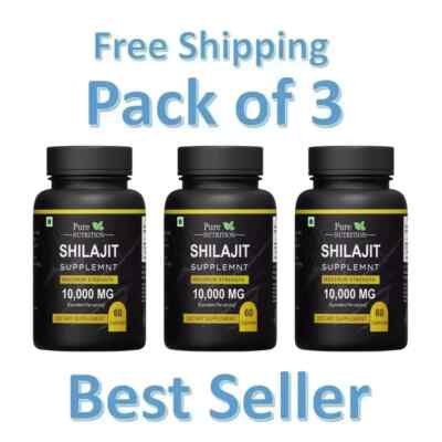Himalayan 10000mg Shilajit Energy Stamina Immunity Booster Brain Power 60Cap X 3