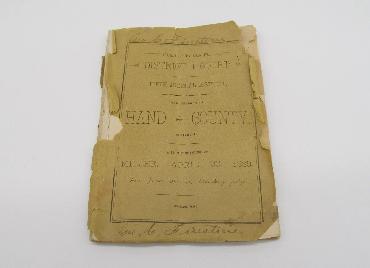 Miller, Hand County, SD - 1889 Hand County District Court Calendar, Dakota  Terr. | eBay