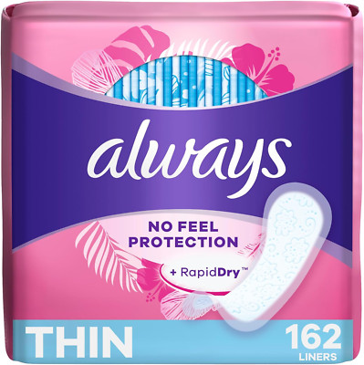 Always Thin Daily Panty Liners, Light Absorbency, Unscented, 162 Count _  USA