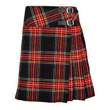 Ladies Knee Length Black Stewart Kilt Skirt 20" Length Tartan Pleated