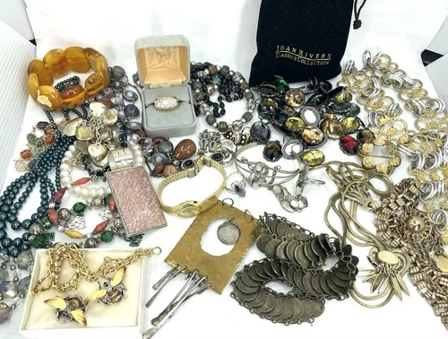 Estate Vintage Costume Jewelry Lot Necklaces Joan Rivers Earrings Ring Bracelet