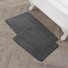 Laura Ashley Ruffle Border 100 Cotton Bath Rug Set, Dark Gray, 17" x 24" / 20"
