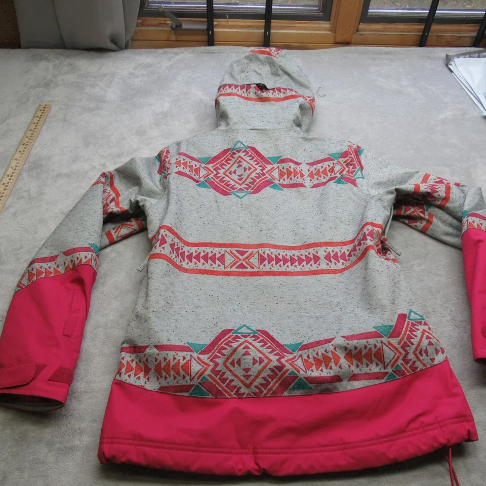 Chaqueta ONeill Mujer Pequeña Blanca Geométrica Capucha Cremallera Nieve Impermeable Aislada Foto 2 de 4