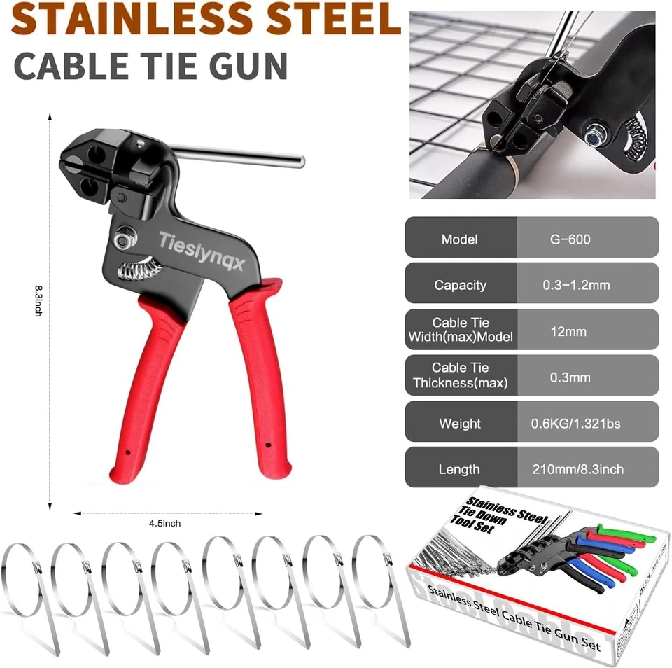 Stainless Steel Cable Tie Gun Set with 150PCS Black Metal Zip Ties (50 Each of - image 2 of 4