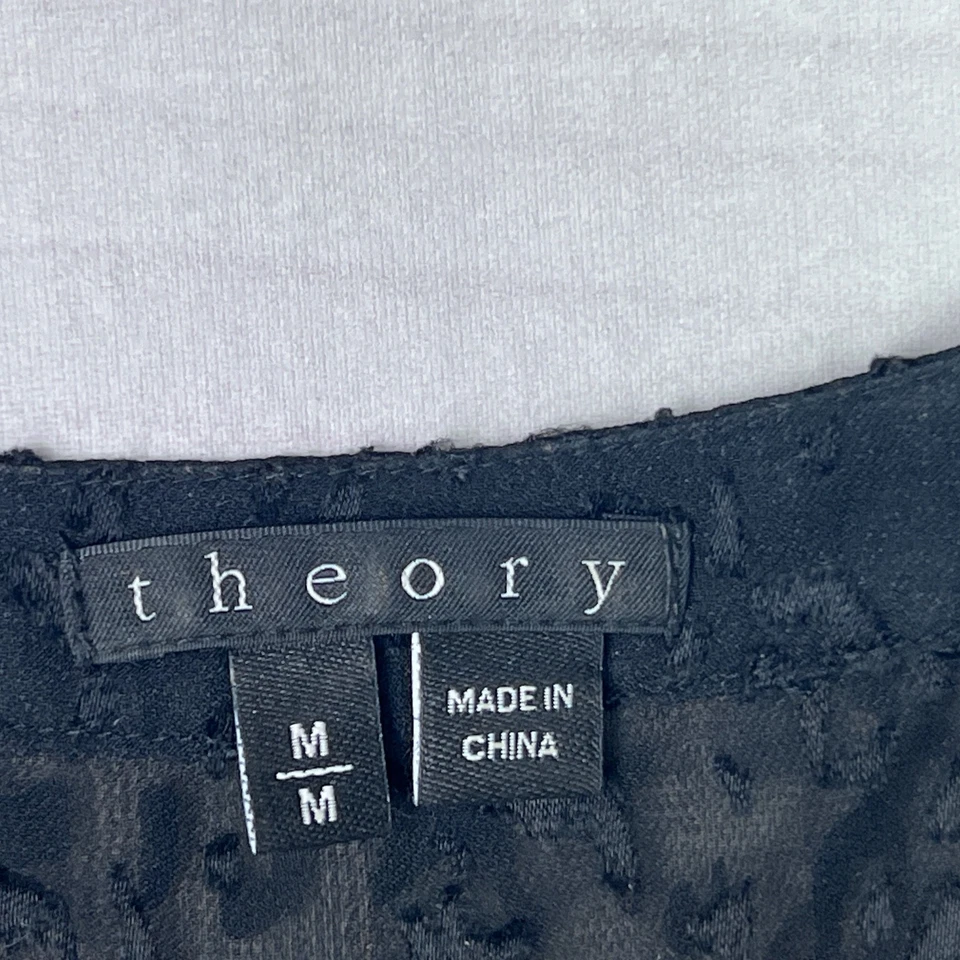 Theory Top Womens M Black Leopard Burnout Blouse Silk Blend Sheer Long Sleeve - Image 4 of 4