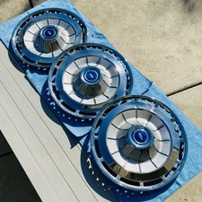 Set Of 3-1962 Chevy Impala Biscayne Bel Air 14 Hubcap Wheel Covers Blue Logo