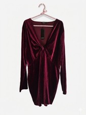 Nasty Gal Burgundy Velvet Knot Front Mini Bodycon Dress Long Sleeve 20
