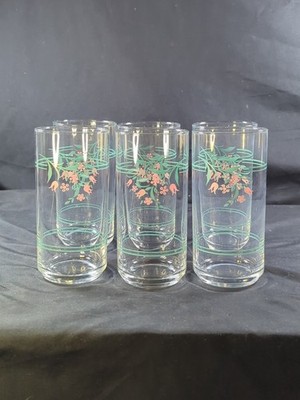 Set of 6 Corning Corelle ROSEMARIE Pattern Tea 16oz Glasses 6 tall