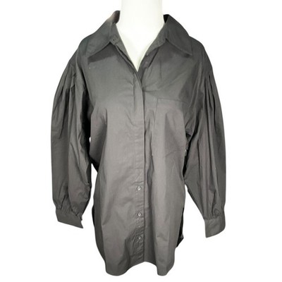 Open Edit Black Cotton Bubble Sleeve Shirt Dress Structured Tunic Size Small