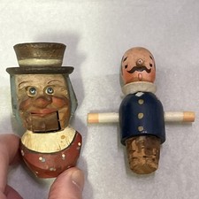 2 Vintage Wooden Head Bottle Toppers Stoppers