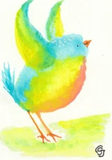 ACEO Original Watercolor Painting Bird Flapping Wings Art signed by CS Jackson