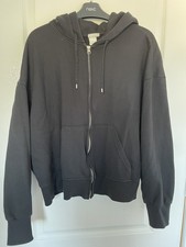 Ladies H M Sport Black Zip Up Sweat Top with Hood - Size Large