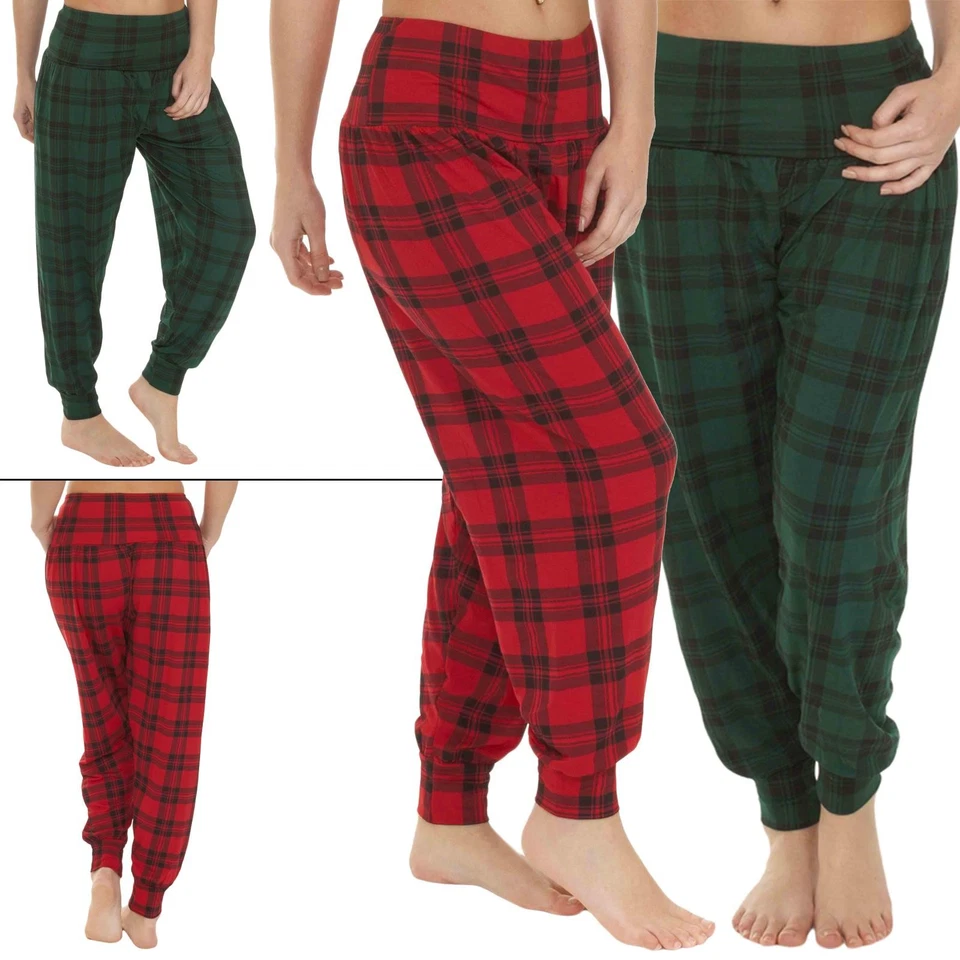 Pantalone donna Ali Baba Hareem stampa tartan pantaloni lunghi larghi leggings - Immagine 2 di 4