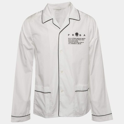 Prada White Printed Cotton Pajama Shirt M