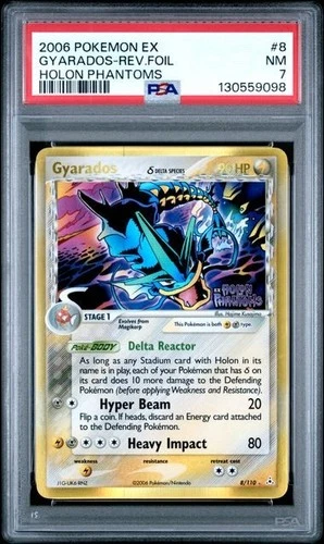 POKEMON EX HOLON PHANTOMS #8 GYARADOS-REV.FOIL PSA 7 *NEW CERT* LOW POP*