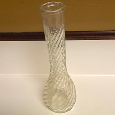 Unmarked Clear Swirl Pressed Glass Vase, Glossy Finish, Decorative