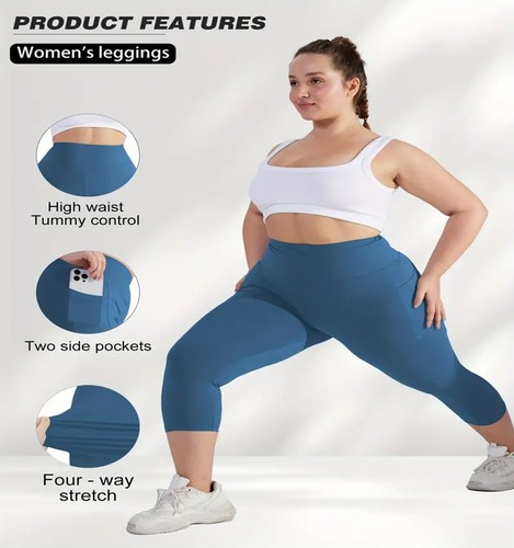 Leggings de yoga capri suaves con mantequilla para mujer con bolsillos 1X-3X negros, azul marino, verde azulado, verde - Imagen 1 de 14