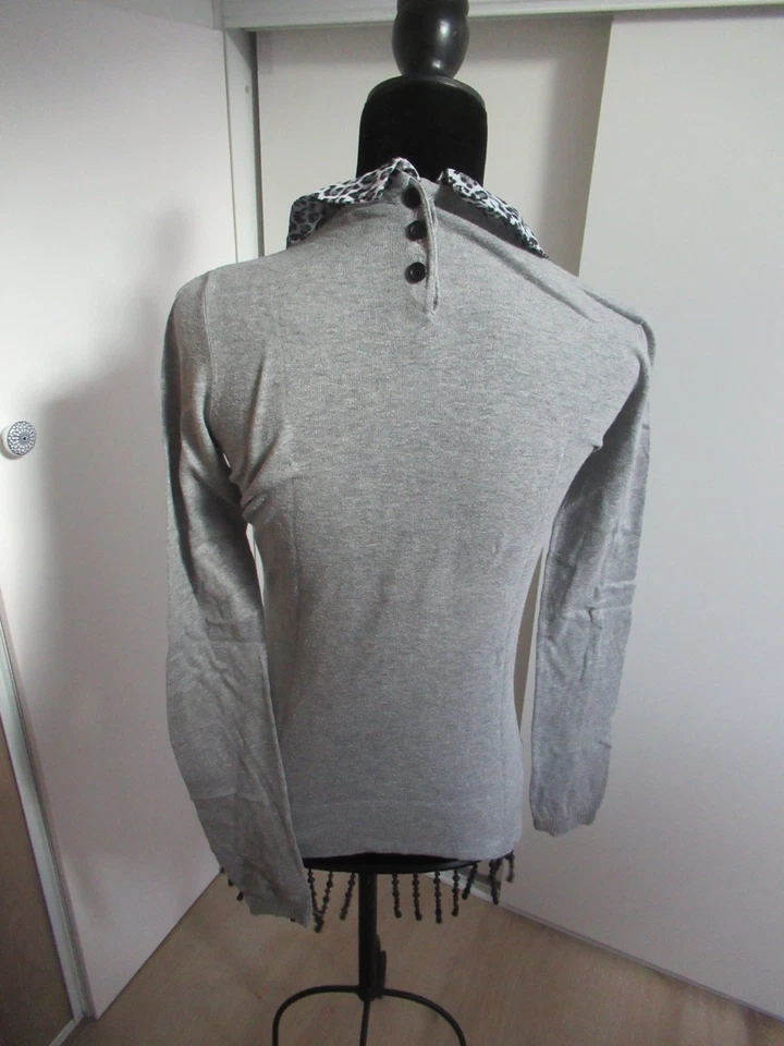 pull gris clair col claudine amovible léopard Morgan Taille S - Photo 2/4