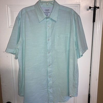 Chaps Coastland Chambray Button Up Shirt Men s XLT/TGL Green Outdoor 100% Cotton