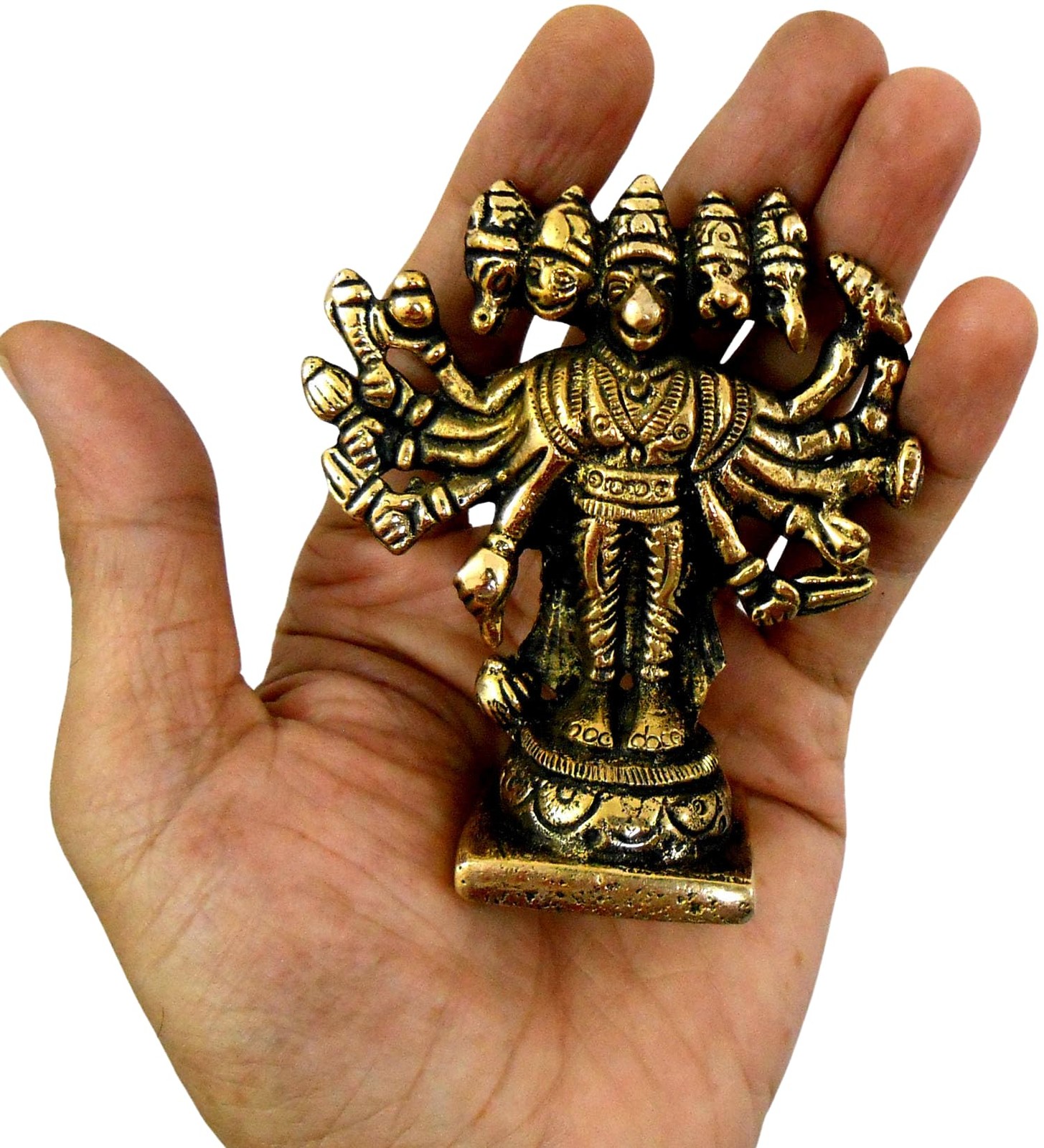 Panchmukhi Hanuman Small Brass Statue - Divine Décor, 3.5-inch Handcrafted Hi...