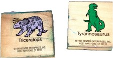Lot 3 wood rubber stamps T-Rex tyrannosaurus + triceratops and chihuahua dog