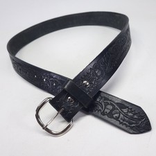 Tooled Leather Belt 34 Acorn Western Cowboy Removable Buckle Black Vtg