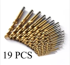 19PCS Gold Silver Titanium Coated HSS Drill Bit Set for Wood & Metal 1mm to 10mm