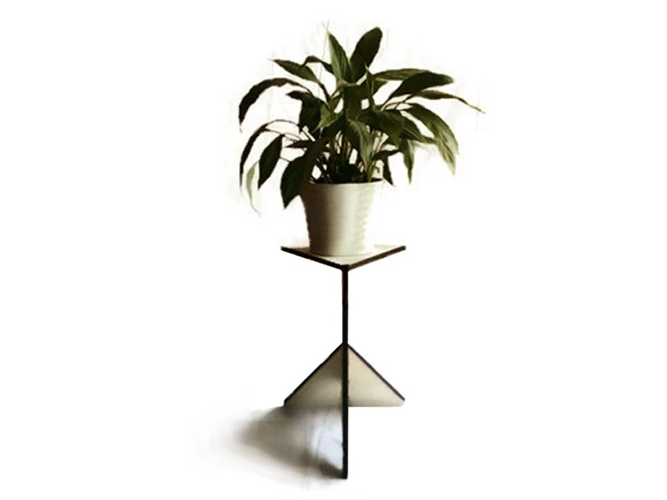 Triangular Wooden Pot Plant Stand - Minimalist Accent Table for Indoor Bedroom - Image 2 of 4