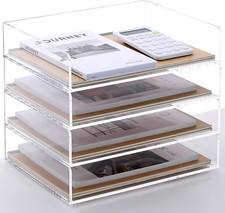 Acrylic Stackable Letter Paper Tray Clear Desk File Organizer 4-Tier 4-Pack