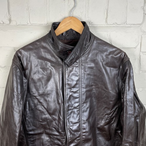 Vintage Reiss Brown Leather Jacket Mens Size UK XXL Brown Genuine Leather - Picture 2 of 8