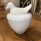 Vintage White Milk Glass Bird on Nest Covered Dish 5” Marked Avon 6 in EUC