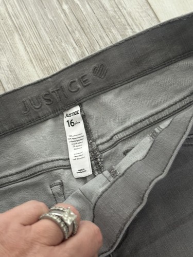 NEW Gray JUSTICE Pull-On Stretch Jeggings NWOT 16 PLUS 18 Distressed Pant - Picture 3 of 5