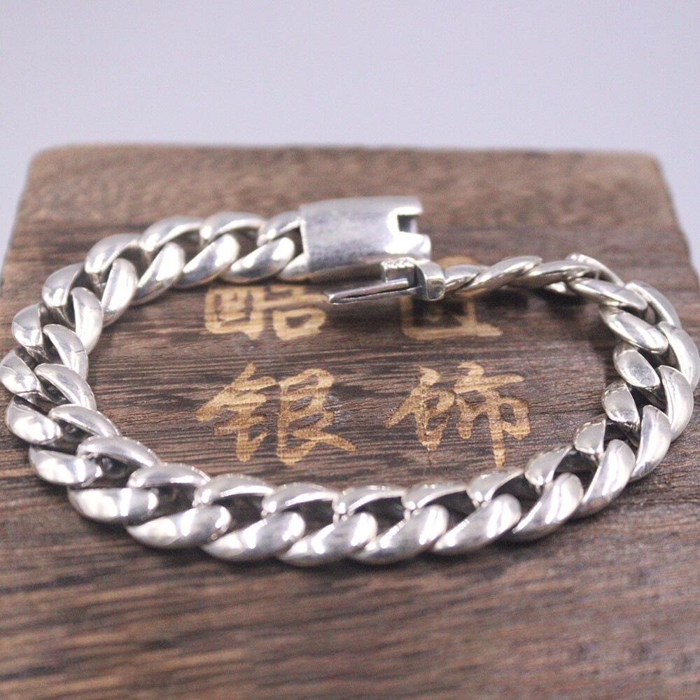 Real 925 Sterling Silver 10mm Curb Link Chain Men's Bracelet 7.67