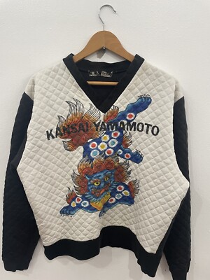 RARE VINTAGE KANSAI YAMAMOTO PULLOVER QUILTED DRAGON PRINTED