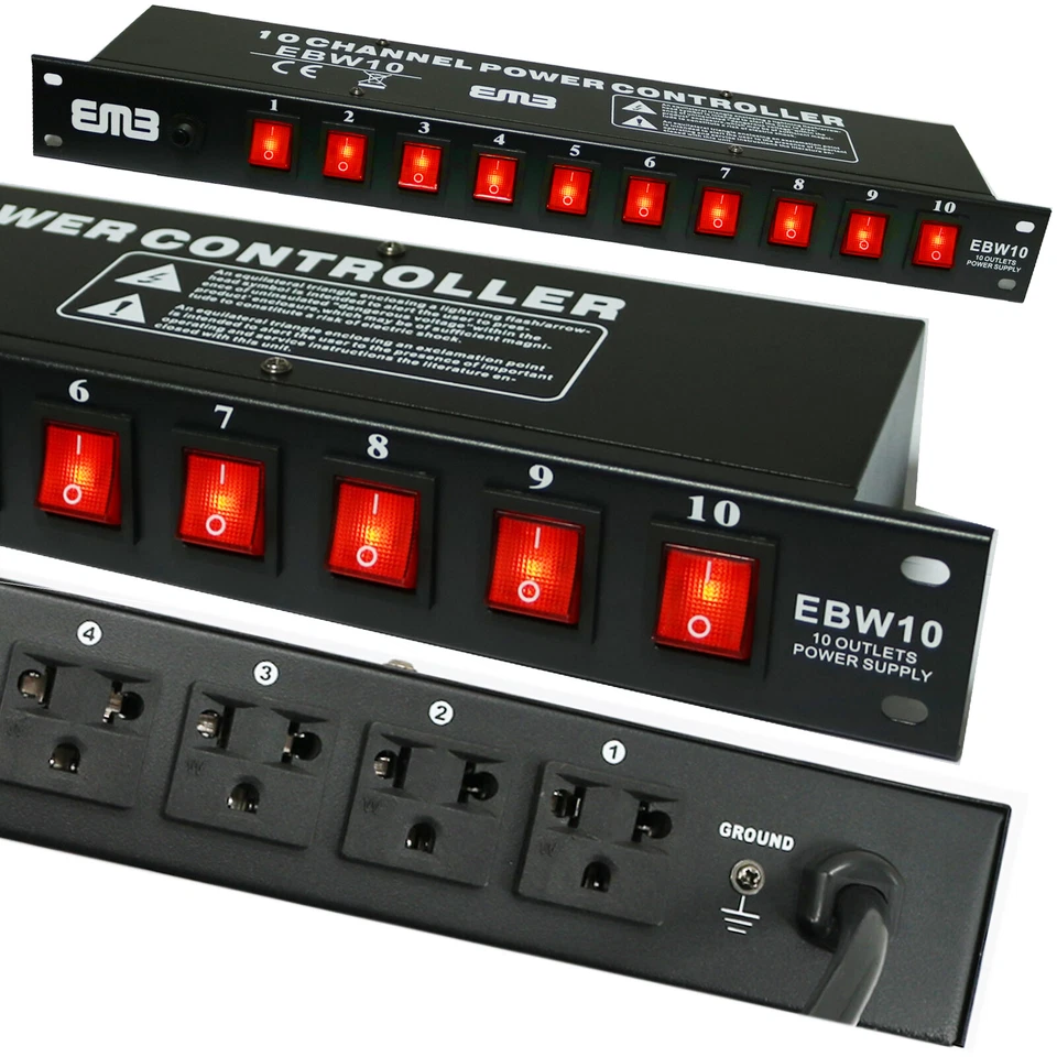 2x EMB EBW10 10 Tomacorrientes Montaje en Rack Fuente de Alimentación AC 110V/220V Protector contra Sobretensiones Foto 3 de 4