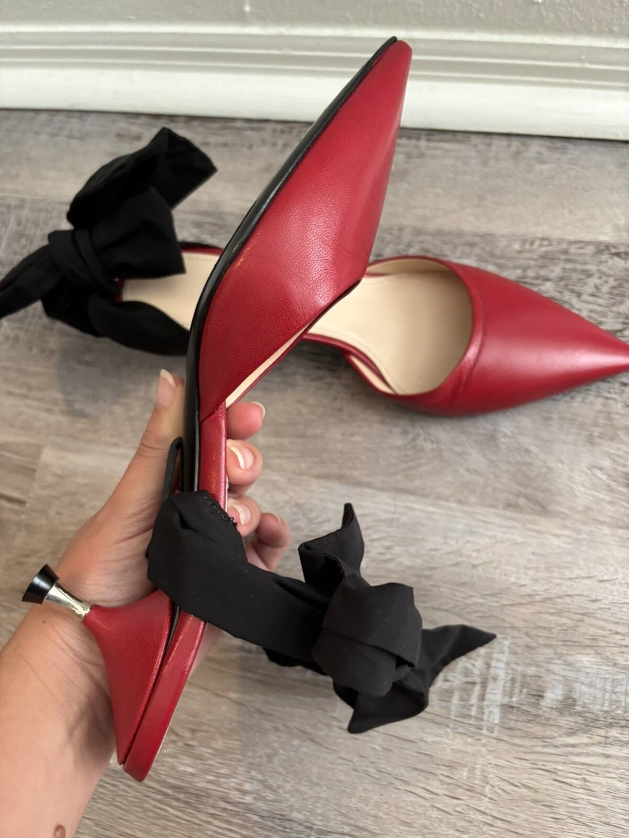 Prada Milano Red Shoes Short Heels Black Lace Bow Burgundy Suede 