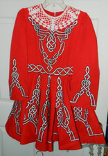 Embroidered Red w/ Black Girls Irish Step Dancing Costume w/ Cape Large VG - Exc
