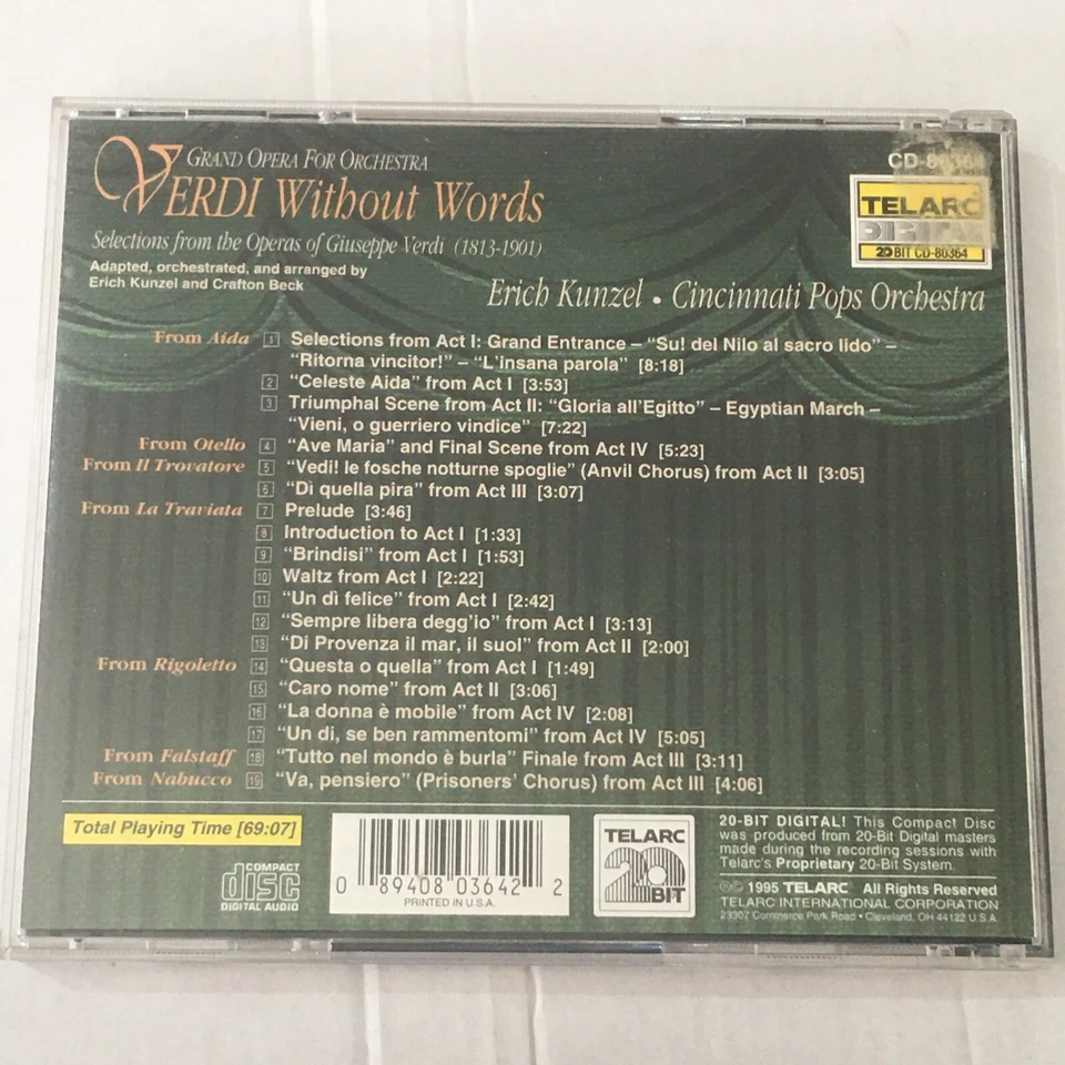 Verdi without Words: Grand Opera for Orchestra by Erich Kunzel (CD, 1995) - Image 3 of 4