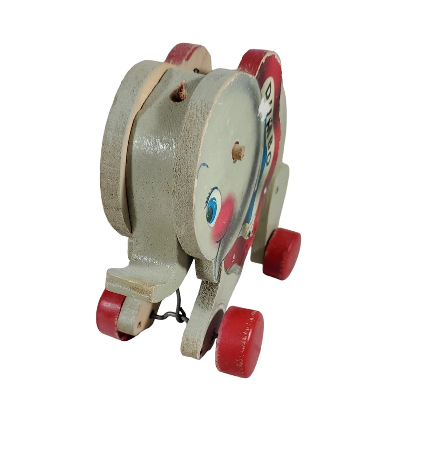 Винтажная антикварная игрушка Дамбо на колесах дерево - Изображение 3 из 4