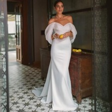Off The Shoulder Open Back Mermaid Wedding Dress,Long bridal gown,white gown