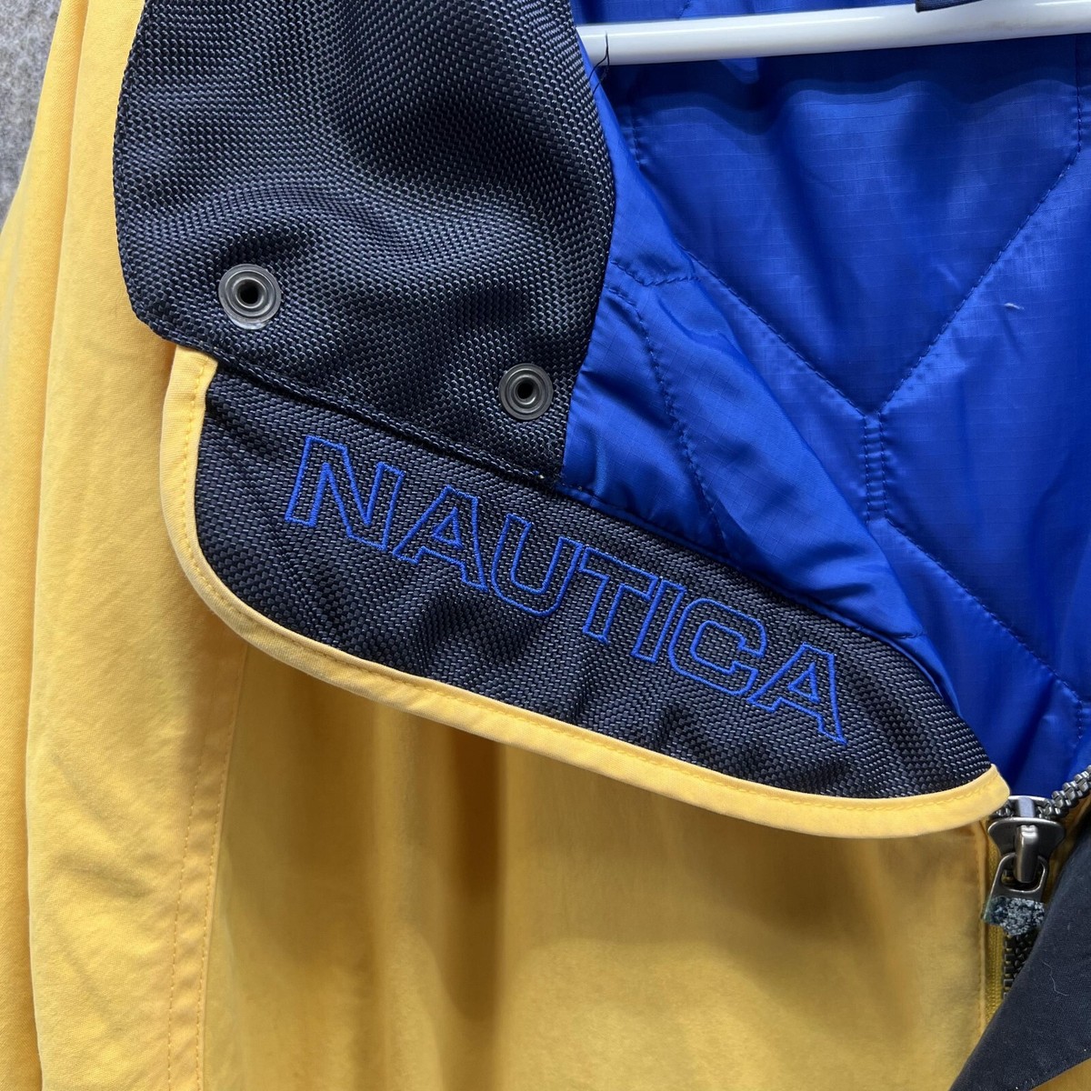 Nautica Jacket Men Large Parka Yellow Blue Lined Full Zip