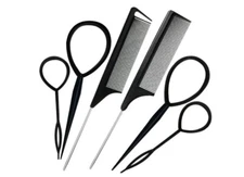 Hair Tail Tool & Rat Tail Comb, 6Pcs Hair Loop Styling Tools Set with 2Pcs Metal