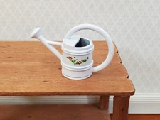 Dollhouse Metal Watering Can White w/ Flower Design 1:12 Scale Miniature Garden