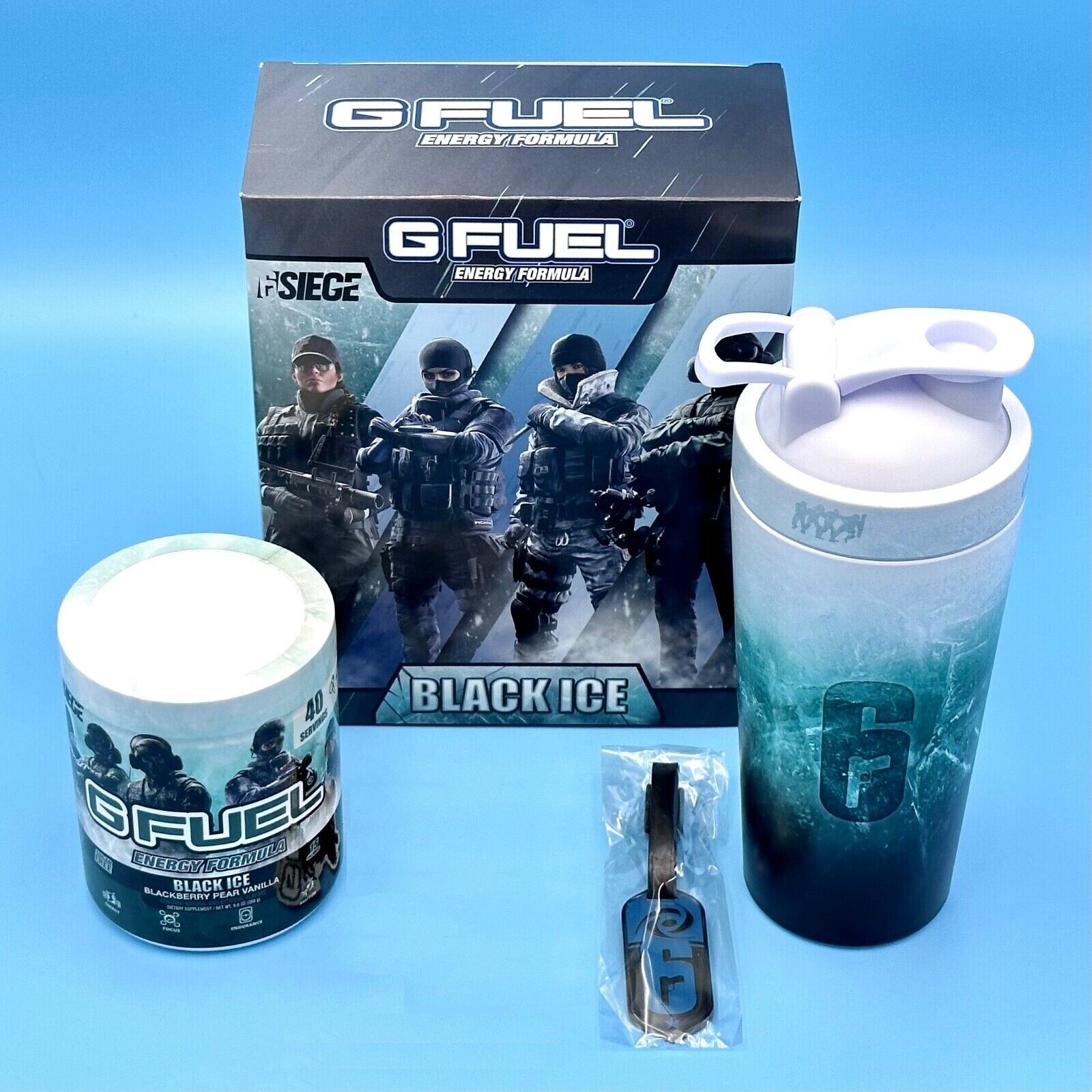 G Fuel Six Siege Black Ice Collector's Box Tall Boy Metal Shaker Cup ...