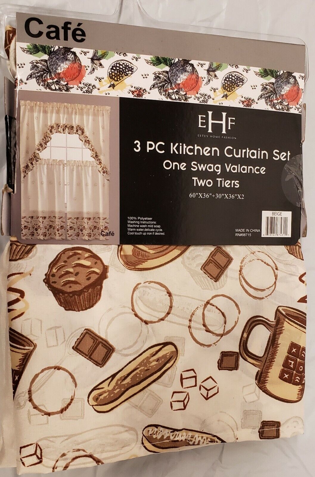 3pc Kitchen Curtains Set 2 Tiers Swag Coffee Talk Cappuccino For Sale Online Ebay