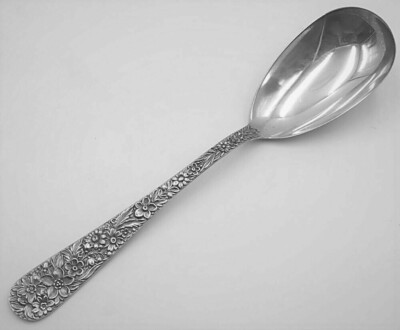Repousse by S Kirk Son Sterling Silver egg shaped Serving Spoon 3/8