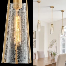 Mini Glass Pendant Light Modern Gold 5-inch Crackle Glass Pendant Lighting fo...