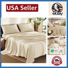 Queen Size 4-Piece Cotton Sheets Set - Breathable, Soft  Modern Design